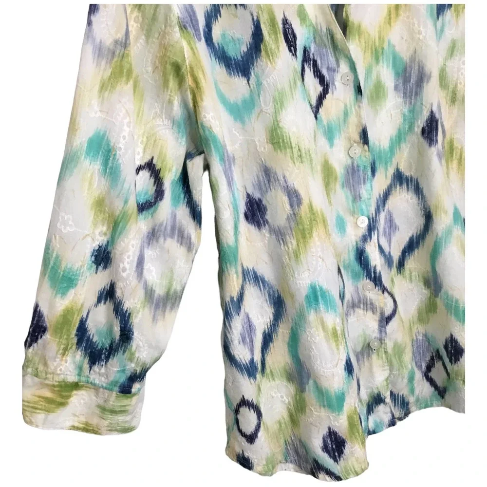 Alfred Dunner Vintage Abstract 3/4 Sleeve Button Down Shoulder Pads 18 Plus - Picture 5 of 9